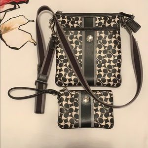 COACH Black and White Logo Crossbody Bag w/ wallet